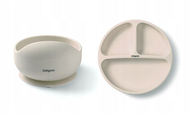 Miseczka i Talerzyk ZESTAW NACZYŃ Silikonowych z Przyssawką BEŻOWY