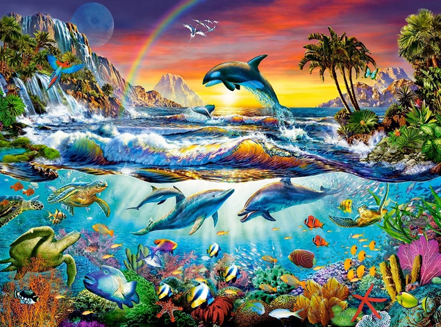 Puzzle 3000 Rafa Koralowa Delfiny ZWIERZĘTA MORSKIE Ocean Natura 9+ Castor