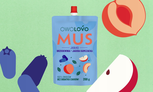 OWOLOVO PREMIUM mus owocowy JABŁKO BRZOSKWINIA JAGODA KAMCZACKA 200g NOWY