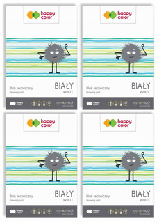 4x Blok Techniczny BIAŁY A4 10 Kartek 170g Happy Color
