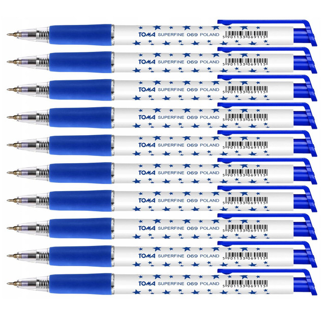 Długopis Biurowy Automatyczny Niebieski Superfine W Gwiazdki 0,5mm TOMA x10