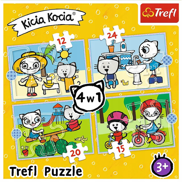 Puzzle 4w1 Dzień Kici Koci. Rodzina Kicia Kocia Trefl 34372 