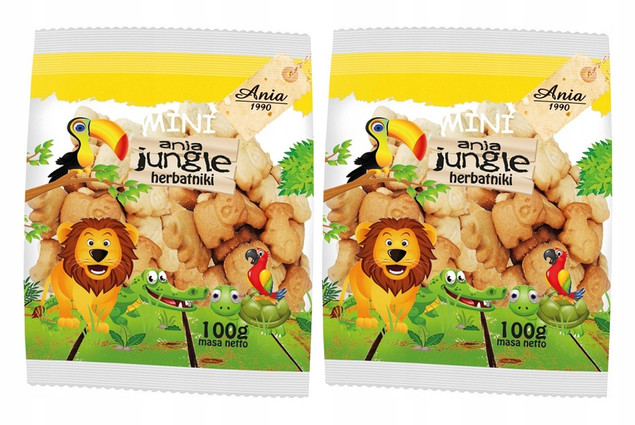 2x BIO Ania Herbatniki Jungle Mini ZOO Bez Cukru 200g