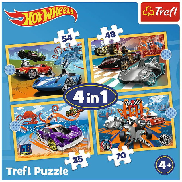 Puzzle 100 Układanka 4w1 HOT WHEELS Pojazdy Autka Auta Autka 4+ Trefl 34627