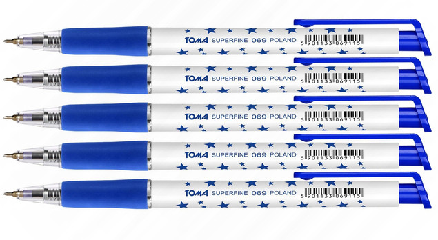 Długopis Biurowy Automatyczny Niebieski Superfine W Gwiazdki 0,5mm TOMA x5
