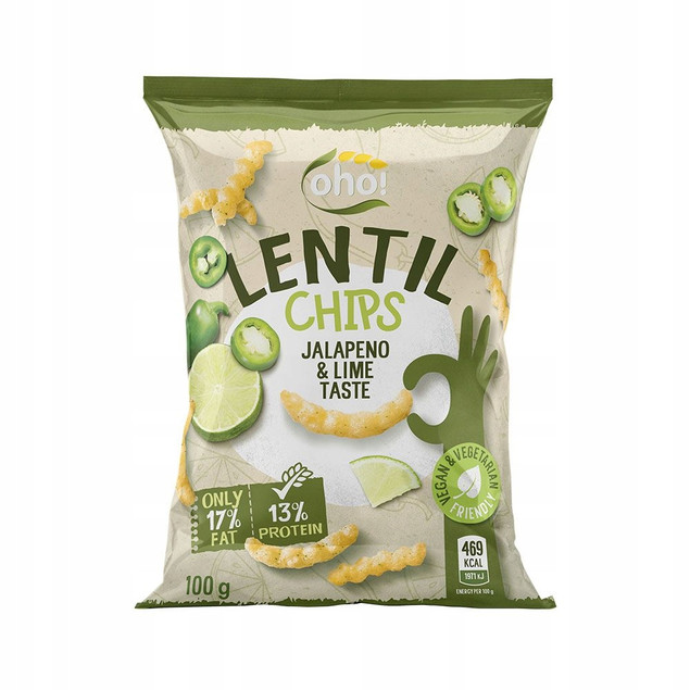 CHIPSY Chrupki z Czerwonej Soczewicy o Smaku JALAPENO i LIMONKI 100g Oho!