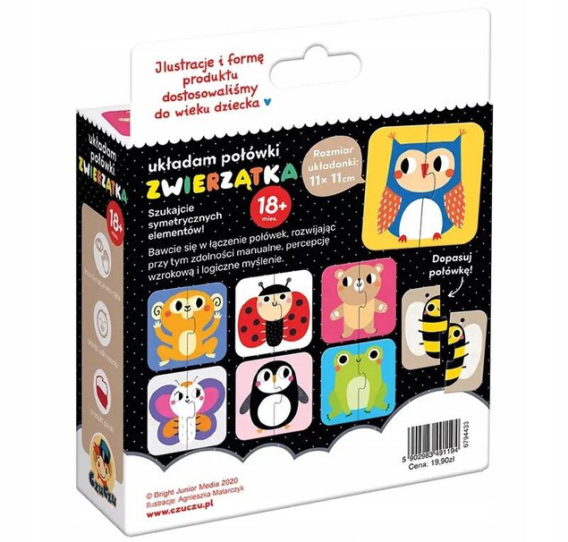 Puzzle Układam Połówki Zwierzątka Układanka Edukacyjna 16el. 18M+ CzuCzu