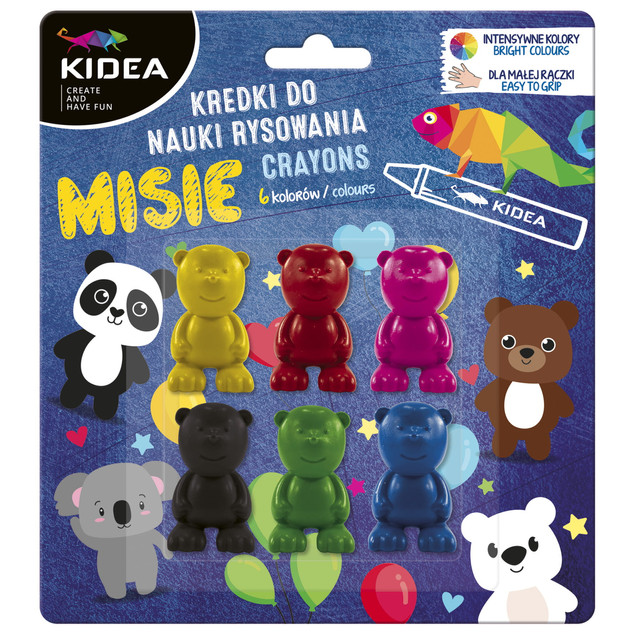 Kredki Misie do nauki rysowania 6 kolorów Kidea