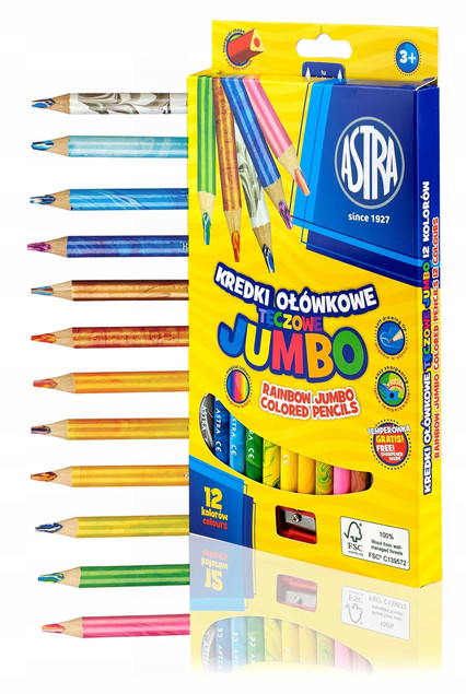Kredki ołówkowe Jumbo tęczowe 12kol  ASTRA