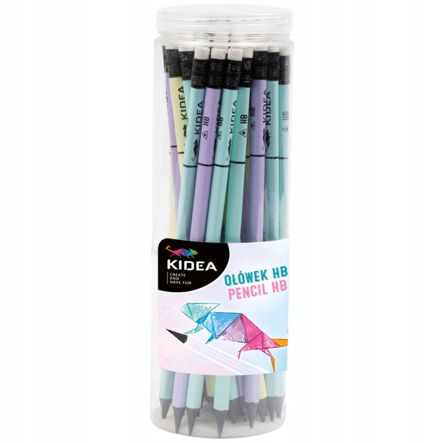 3x Ołówek Trójkątny HB z Gumką Premium PASTEL Kidea