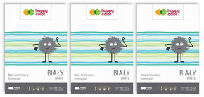 3x Blok Techniczny BIAŁY A4 10 Kartek 170g Happy Color