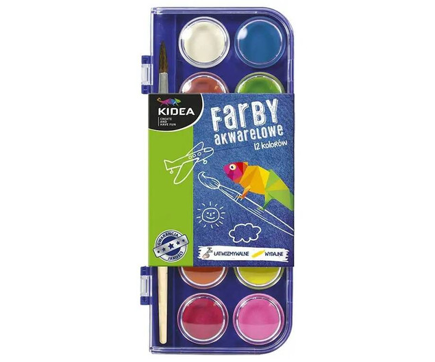 Farby akwarelowe 12 kolorów KIDEA