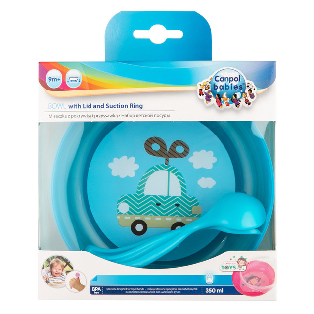 Canpol babies miska z pokrywką i sztućcami 350ml TOYS