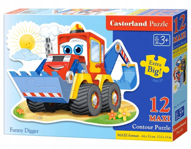 Puzzle MAXI 12 Układanka Auto KOPARKA Maszyna Budowlana Słońce 3+ Castor