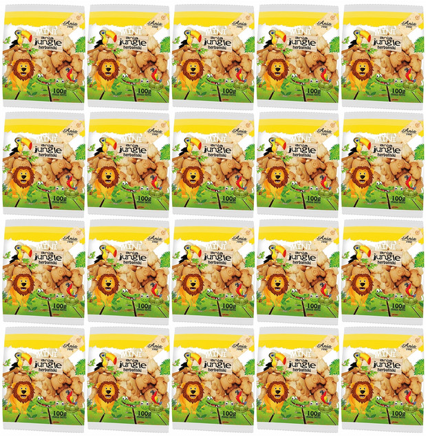 20x ZESTAW Ania Jungle Herbatniki Mini Zoo 20szt. x100g Bez Cukru