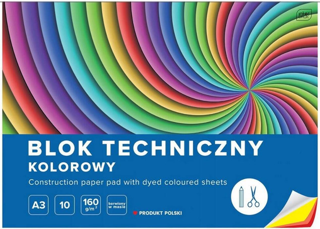 Blok techniczny kolorowy A3 10k INTERDRUK 