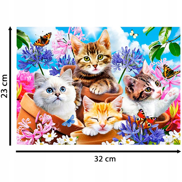 Puzzle 120 Układanka Koty KOTKI Motyl Kwiaty Zwierzęta Kocięta 6+ Castor