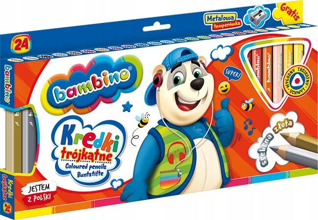 Kredki BAMBINO trójkątne 24kol.w drewnie+temp. MAJEWSKI
