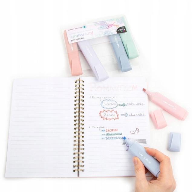 Zakreślacze Kremowe PASTEL 6 Kolorów Kidea