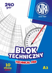 Blok Techniczny BIAŁY Dla Dzieci Szkoła Plastyka A3/10k 240g Astra