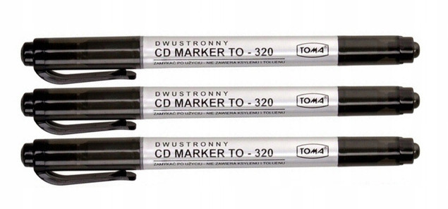 3x Marker Czarny Dwustronny Pisak Do Płyt CD DVD TOMA