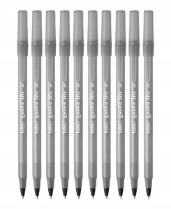 10x Długopis Srebrny BIC Round Stic Medium Classic CZARNY Tusz 1,0mm ZESTAW