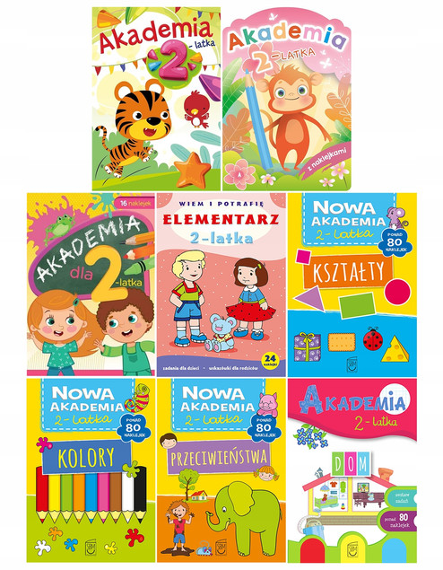 Pakiet Dla 2 Latka AKADEMIA Elementarz Kształty Kolory + NAKLEJKI 8w1
