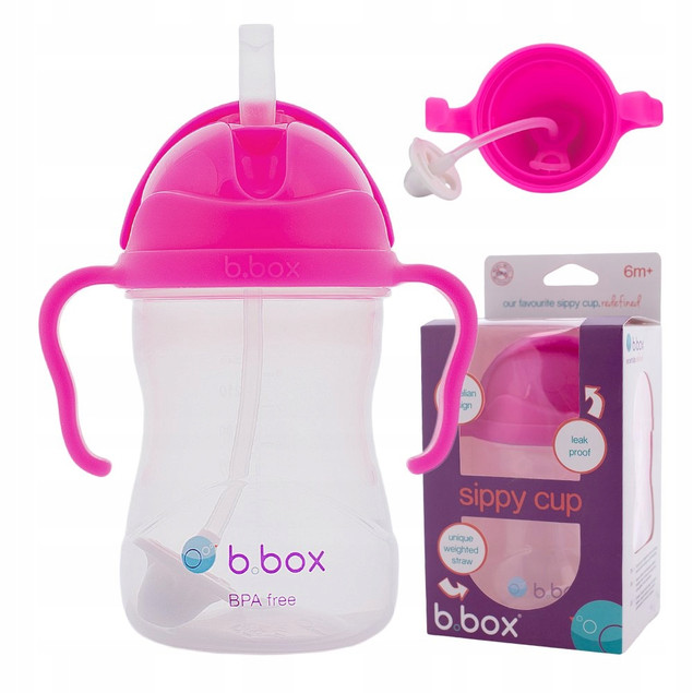 Bidon ze słomką 240 ml niekapek różowy granat B.BOX