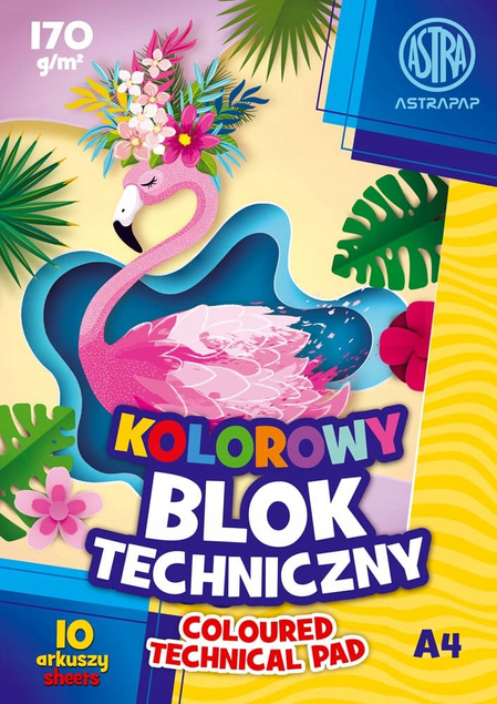 Blok techniczny KOLOROWY Astra 10 kartek A4 Dla Dzieci 170g Astra