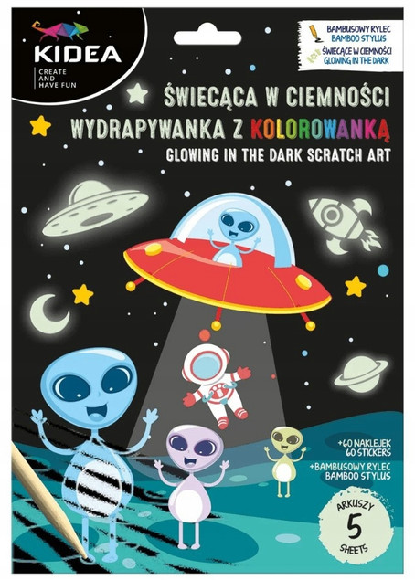 KOLOROWANKI WYDRAPYWANKI KREATYWNE KOLOROWANKA ŚWIECĄCA W CIEMNOŚCI