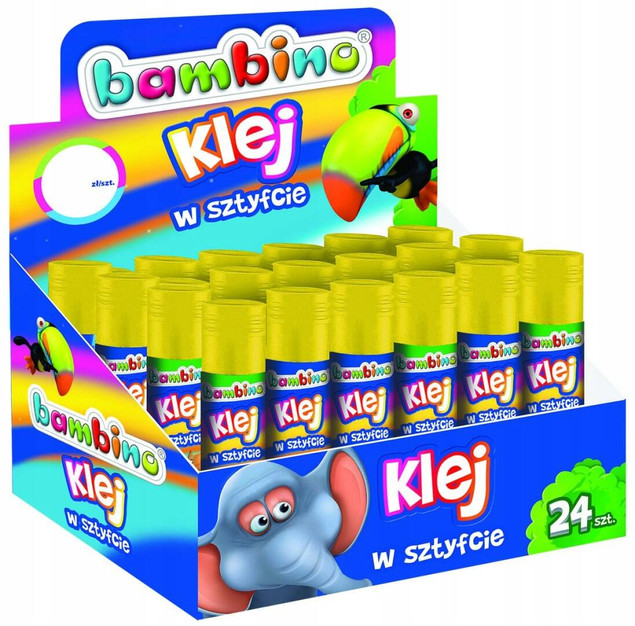 Klej W Sztyfcie Szkolny Biurowy Mocny Zmywalny Bezbarwny 15g Bambino