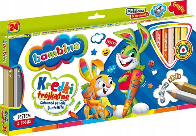 Kredki BAMBINO trójkątne 24kol.w drewnie+temp. MAJEWSKI