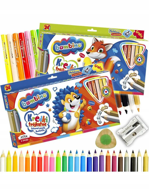 Kredki BAMBINO trójkątne 24kol.w drewnie+temp. MAJEWSKI