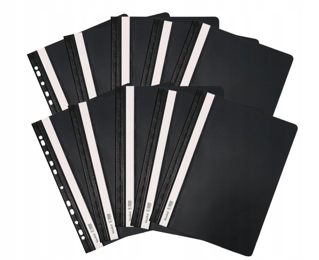 Skoroszyt PP A4 Miękki Wpinany 10szt CZARNY Biurfol