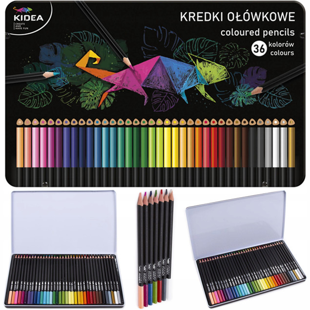 SZKOŁA KREDKI TRÓJKĄTNE W METALOWYM PUDEŁKU