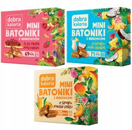 3x Mini Batoniki Malina Kokos Mango BEZ CUKRU Nerkowiec 306g DOBRA KALORIA