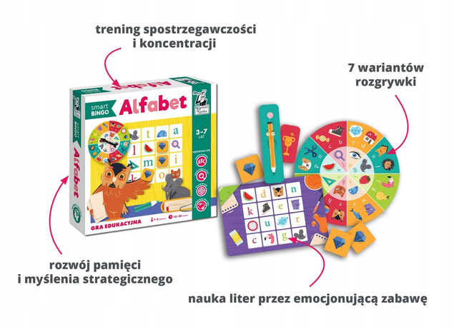 Smart Bingo ALFABET Gra Edukacyjna Rozwijaj Słownictwo 3+ Kapitan Nauka