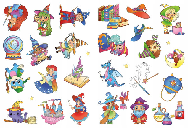 Kolorowanka z tatuażami fluo Szkoła magii