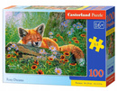 Puzzle 100 Układanka Natura ŚPIĄCY LIS Lisek Fox Las Kwiaty Pole 6+ Castor