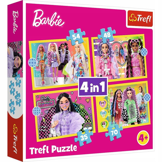 Puzzle 4w1 Układanka Wesoły Świat BARBIE Lalki Laleczki 4+ Trefl 34626