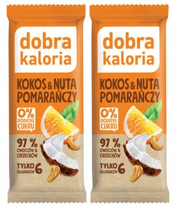2x DOBRA KALORIA Zdrowy Baton Kokos Pomarańcza Bez Cukru Orzechy VEGE