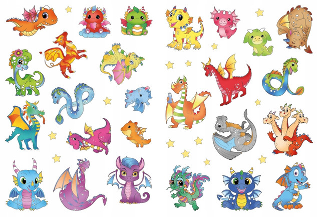 Kolorowanka z tatuażami fluo Smoki