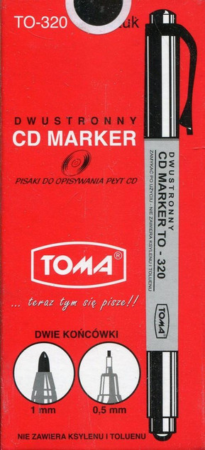 10x Marker Dwustronny Permanentny Do Płyt CD/DVD Czarny TOMA
