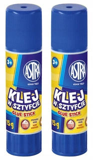 2x Klej w Sztyfcie Szkolny Biurowy ZMYWALNY BEZBARWNY 3+ Astra 15g