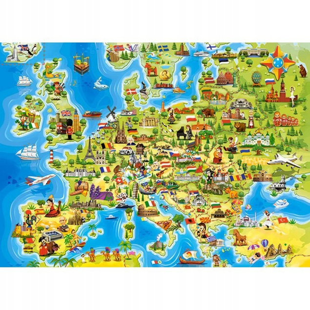 Puzzle 100 Układanka Dla Dzieci MAPA EUROPY Słynne Miejsca 6+ Castor