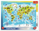 Puzzle ramkowe 25 Mapa świata ze zwierzętami Trefl 31340 