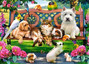 PUZZLE 180 PIES KOTKI ZWIERZĘTA PARK KWIATY