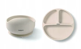 Miseczka i Talerzyk ZESTAW NACZYŃ Silikonowych z Przyssawką BEŻOWY