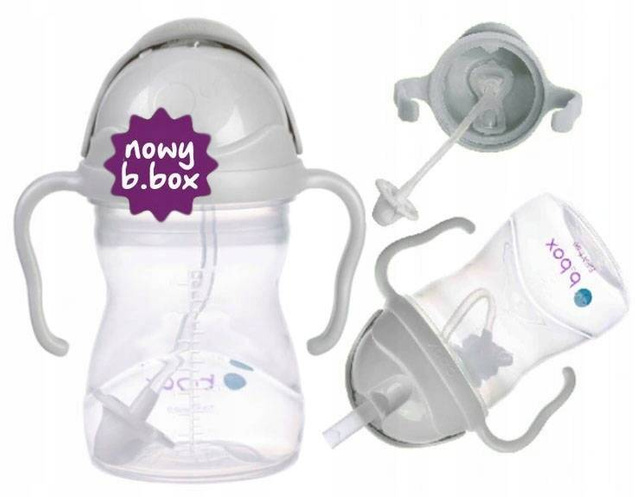 Kubek Niekapek Z Obciążoną Słomką Szary 6M+ 240 ml B.Box