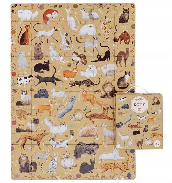 Puzzle 60 Układanka PuzzLove Zwierzaki KOTY Kotki Rasy Obraz 4+ CzuCzu